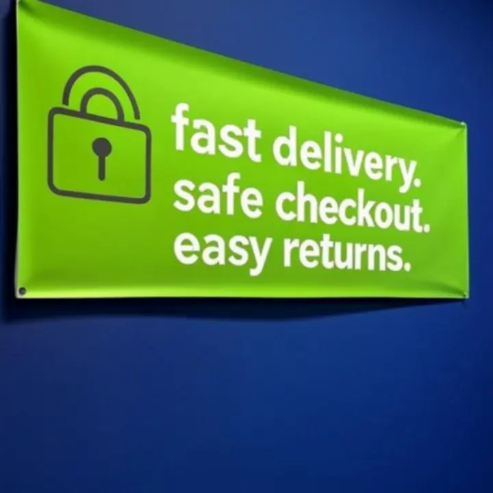 Banery zaufania PowerAreo podkreślające bezpieczeństwo płatności i szybkie wysyłki