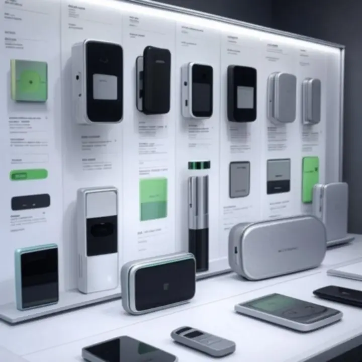 Układ wyróżnionych produktów z powerbankami, ładowarkami i kablami