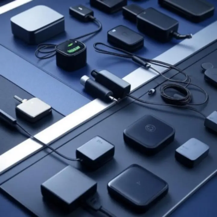 Nowoczesne akcesoria zasilające PowerAreo na ciemnym, technologicznym tle