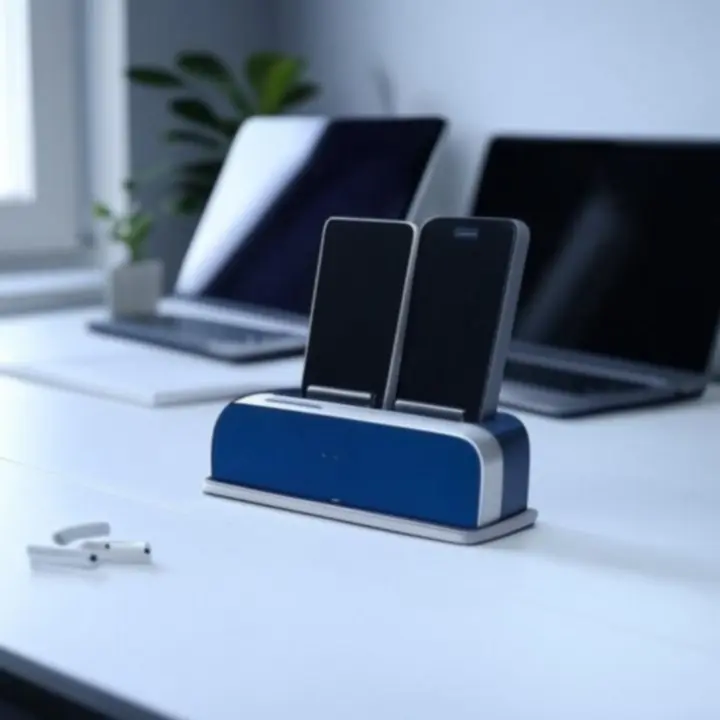 Nowoczesne biurko z uporządkowaną stacją ładowania